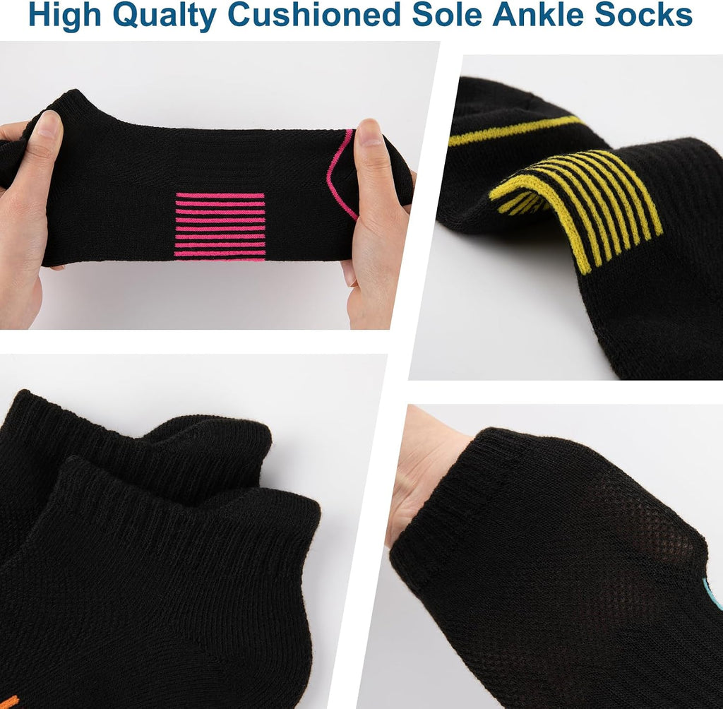 Heatuff 7 Pairs Womens Ankle Socks Athletic Cushioned Anti-Blister Running Low Cut Socks with Tab