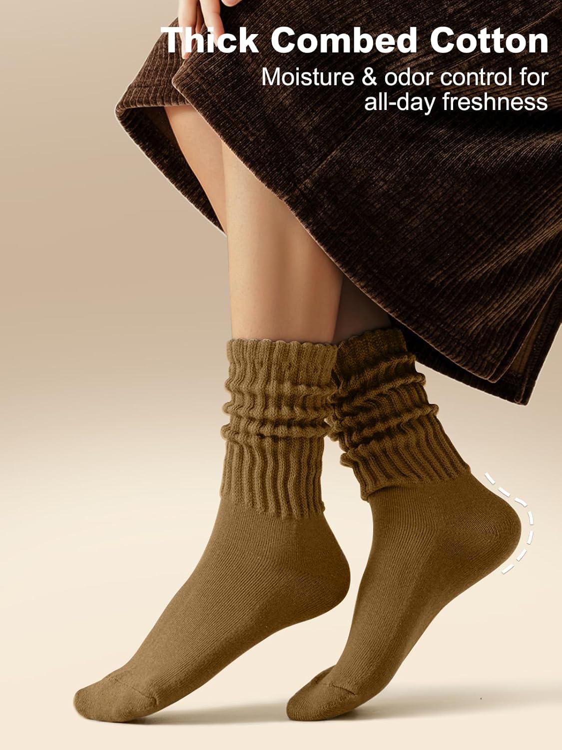 HAVE A TREE Women's Slouchy Crew Socks White Cushioned Scrunch Boot Sock