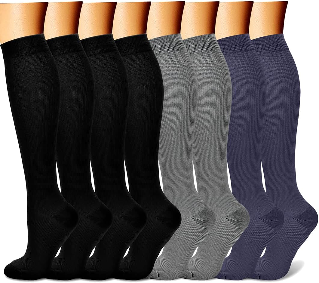 CHARMKING Compression Socks for Women & Men Circulation (8 Pairs) 15-20 mmHg Best Calf Socks Support for Athletic Cycling