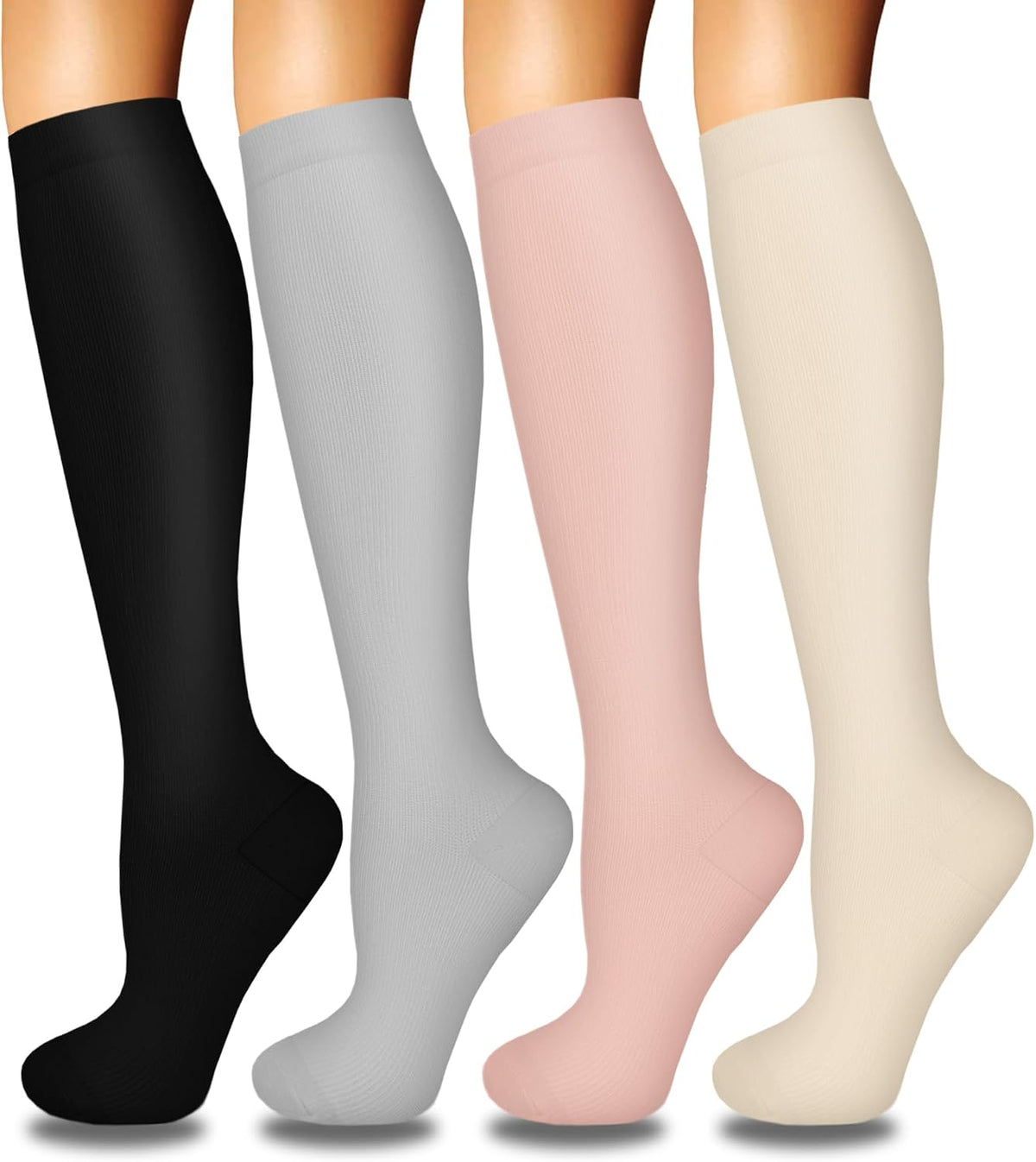4 Pairs Compression Socks for Women Circulation-Best Support for Nurses,Running,Athletic,Travel