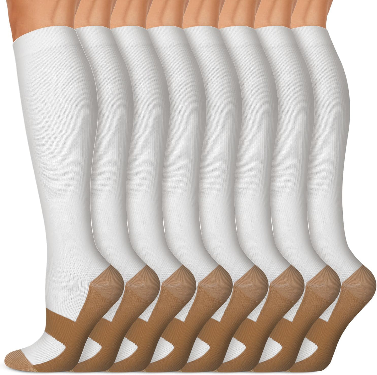 Copper Compression Socks 15-20 mmHg for Men & Women 8 Pairs – Circulation Support for Nurses, Travel, Running, Hiking, Soccer
