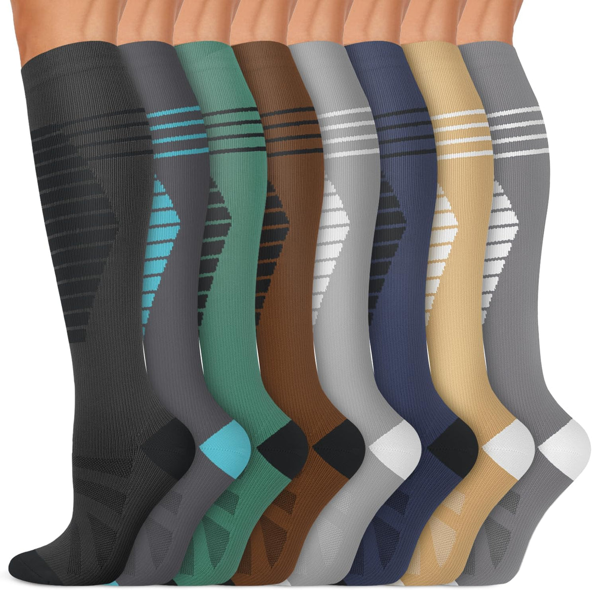Copper Compression Socks 15-20 mmHg for Men & Women 8 Pairs – Circulation Support for Nurses, Travel, Running, Hiking, Soccer
