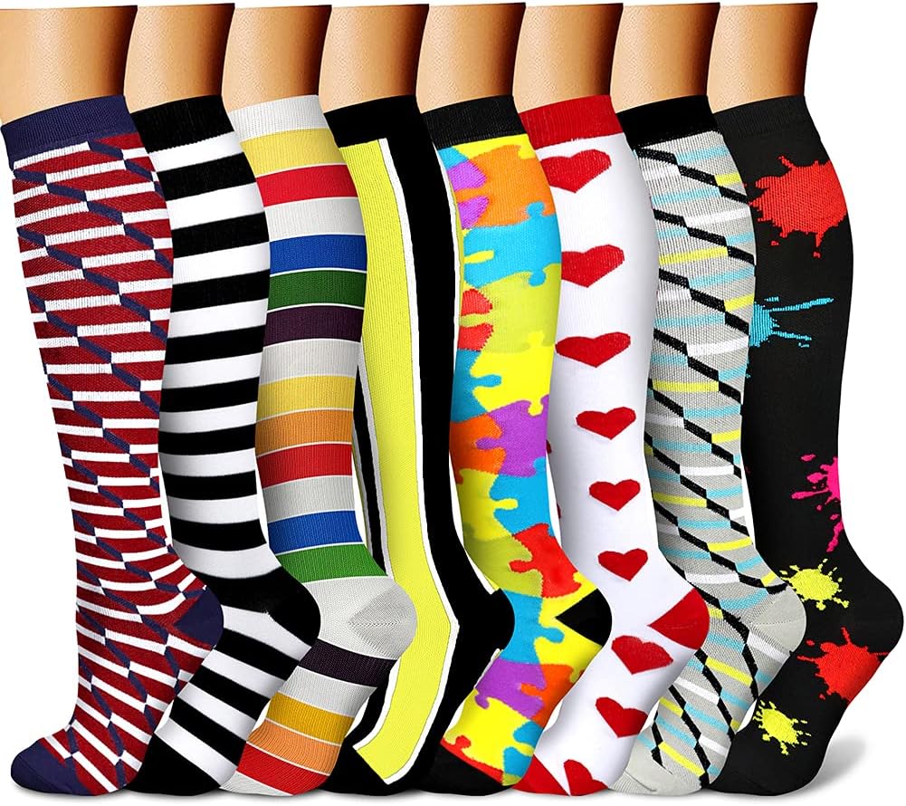 CHARMKING Compression Socks for Women & Men Circulation (8 Pairs) 15-20 mmHg Best Calf Socks Support for Athletic Cycling
