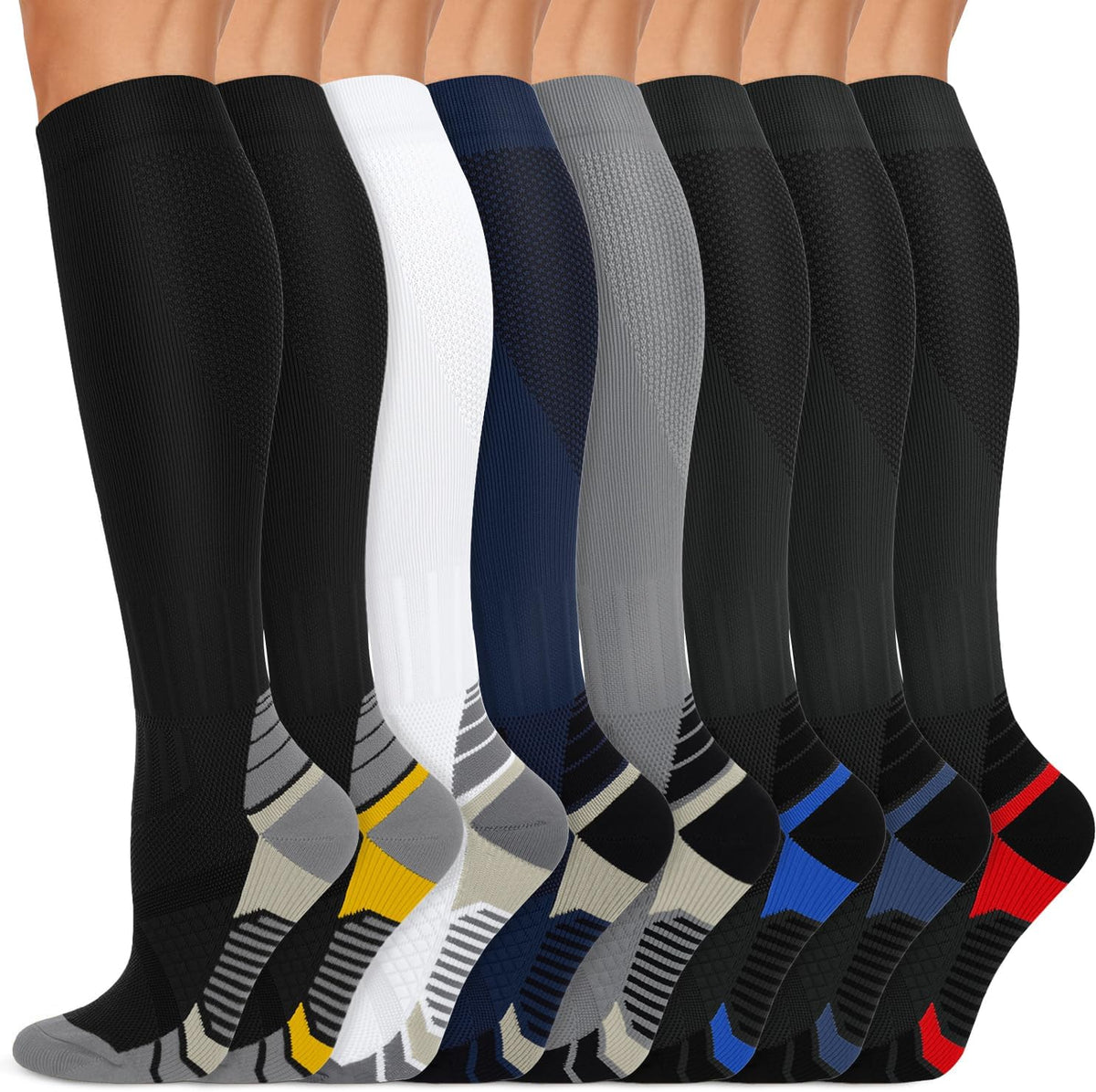 Copper Compression Socks 15-20 mmHg for Men & Women 8 Pairs – Circulation Support for Nurses, Travel, Running, Hiking, Soccer