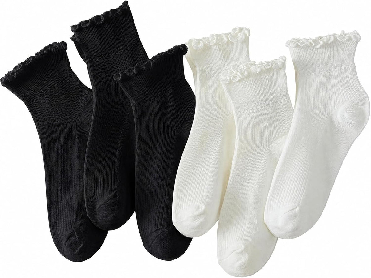 Hstyle 6 Pairs of Ruffle Socks Women, Cute Ruffle Ankle Socks