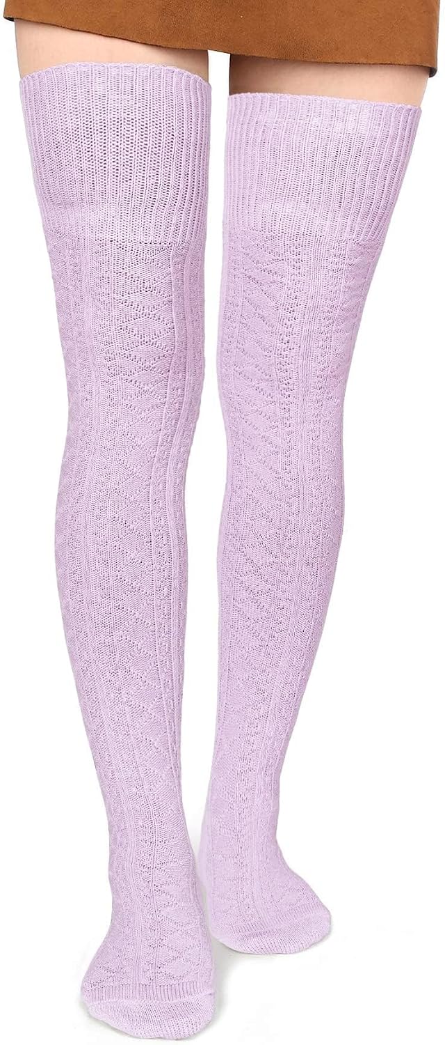 Moon Wood Women Thigh High Socks Extra Long Cotton Knit Warm Thick Tall Over the Knee Boot Stocking Leg Warmers Daily Cosplay