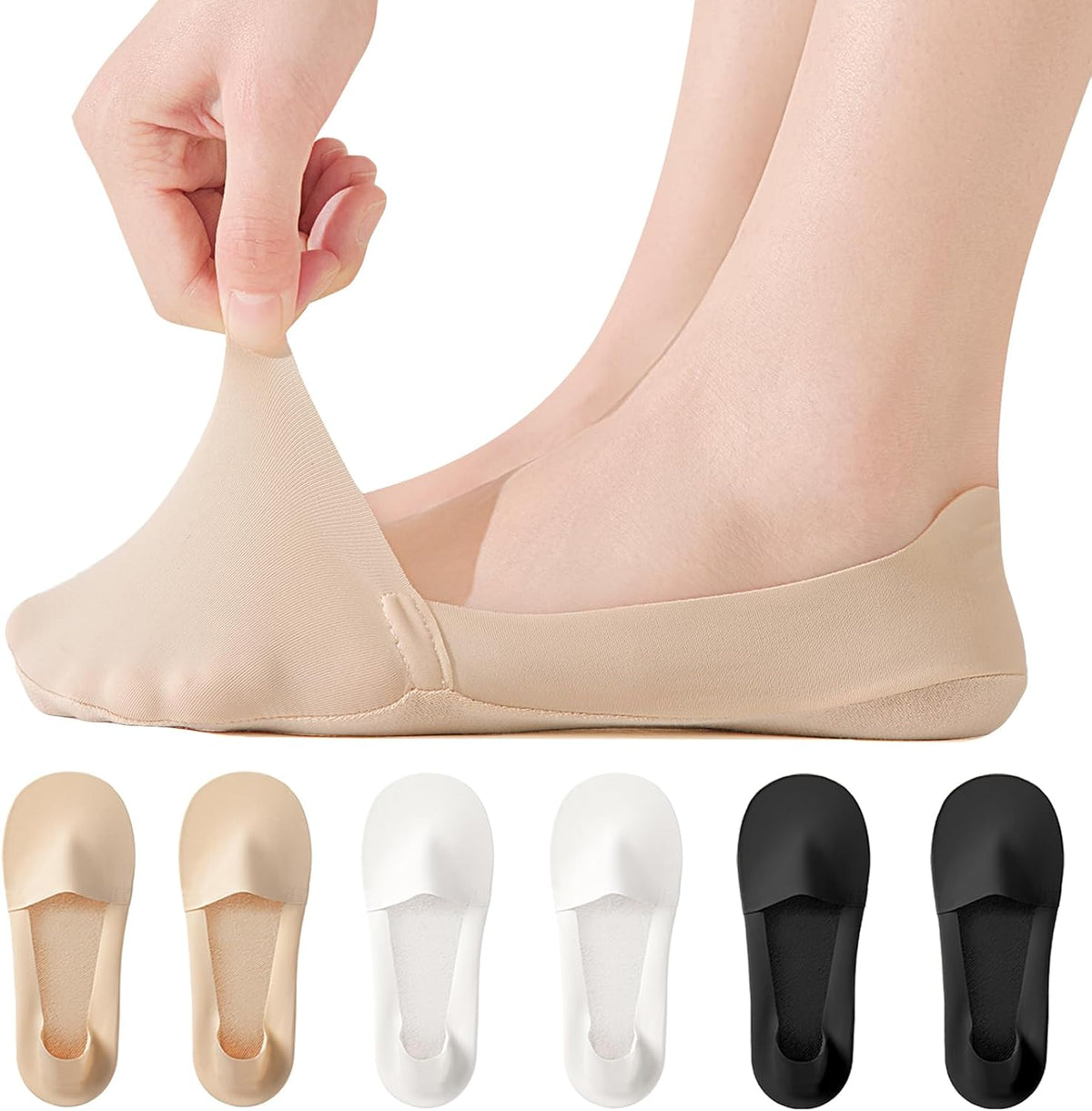 No Show Socks Womens for Flats Loafers Heels, Non Slip Thin Invisible Footies Bootie