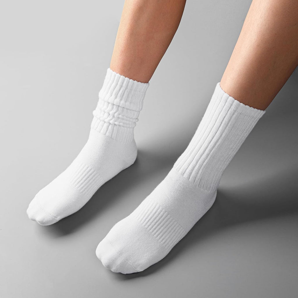 Womens Scrunch Crew Socks: Retro Solid Slouch Mid Calf Socks