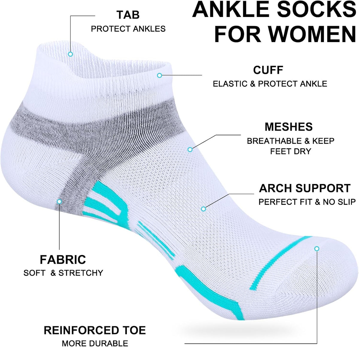 shnn 15 Pairs Womens Ankle Socks Lightweight Breathable Casual Low Cut Socks for Women With Heel Tab