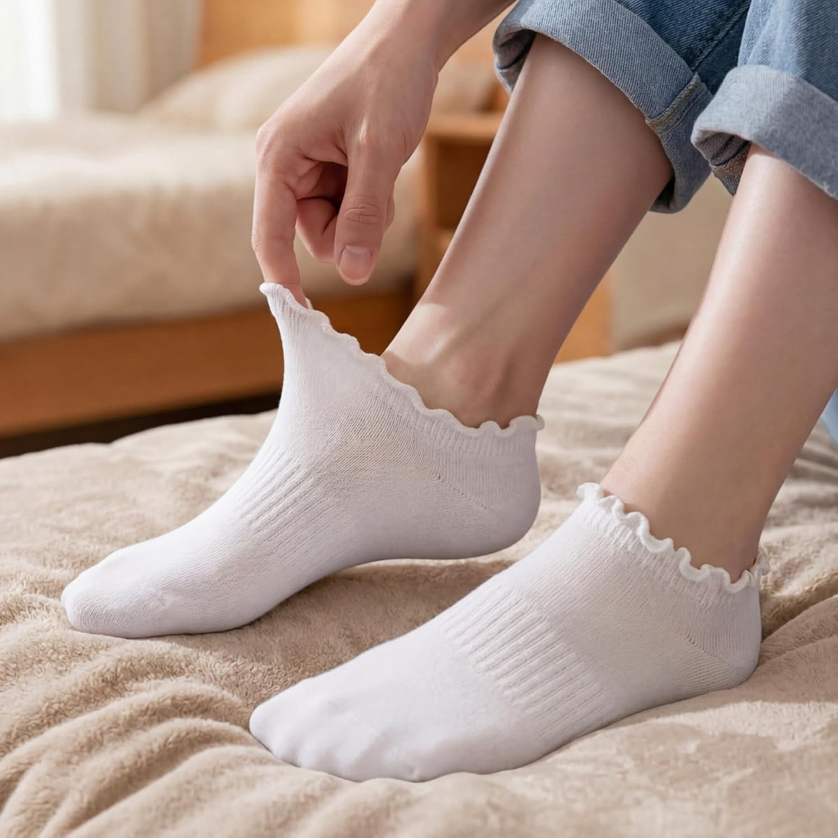 6 Pairs No Show Socks for Women Ruffle Socks Cute Ankle Socks