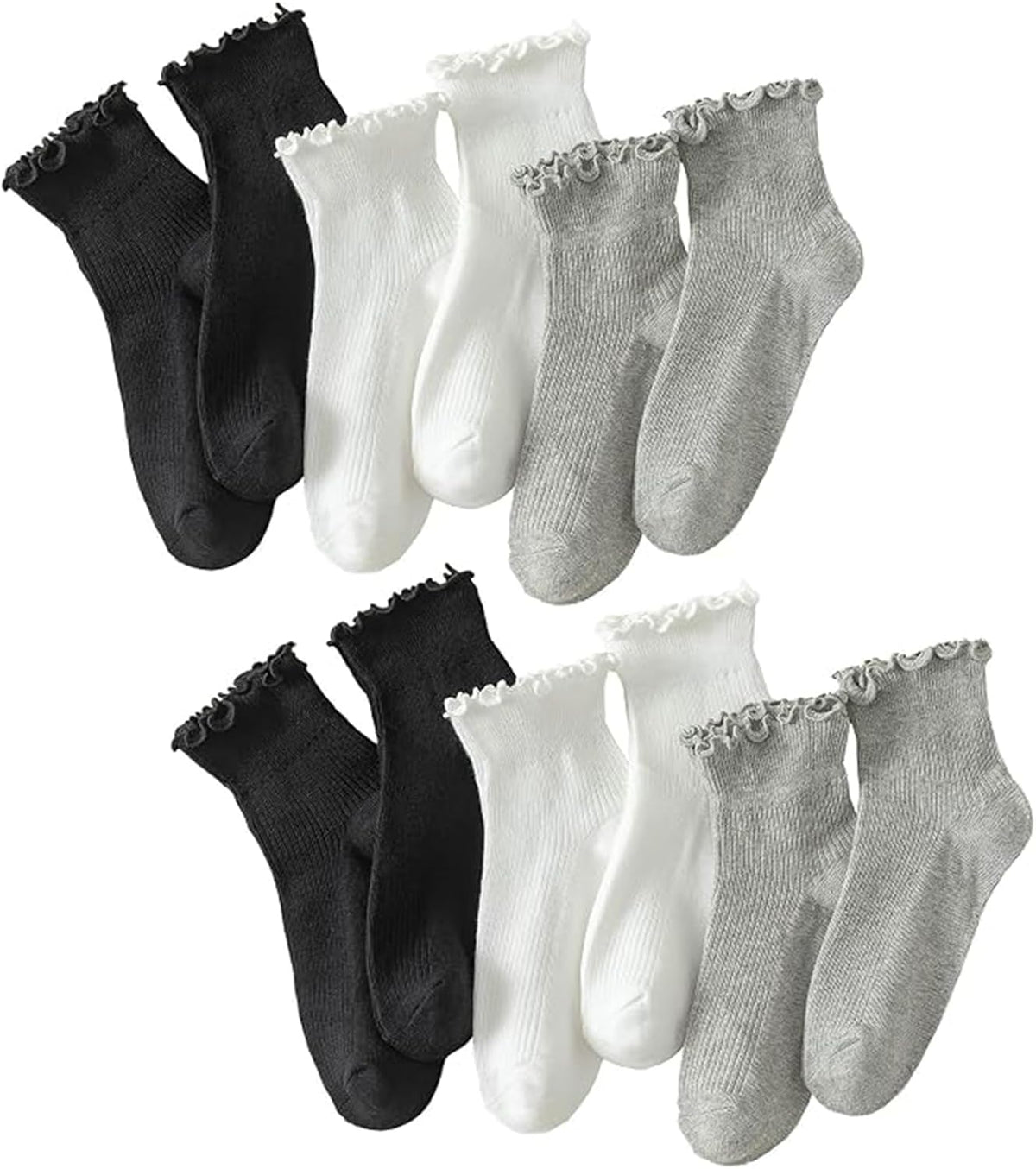 Hstyle 6 Pairs of Ruffle Socks Women, Cute Ruffle Ankle Socks