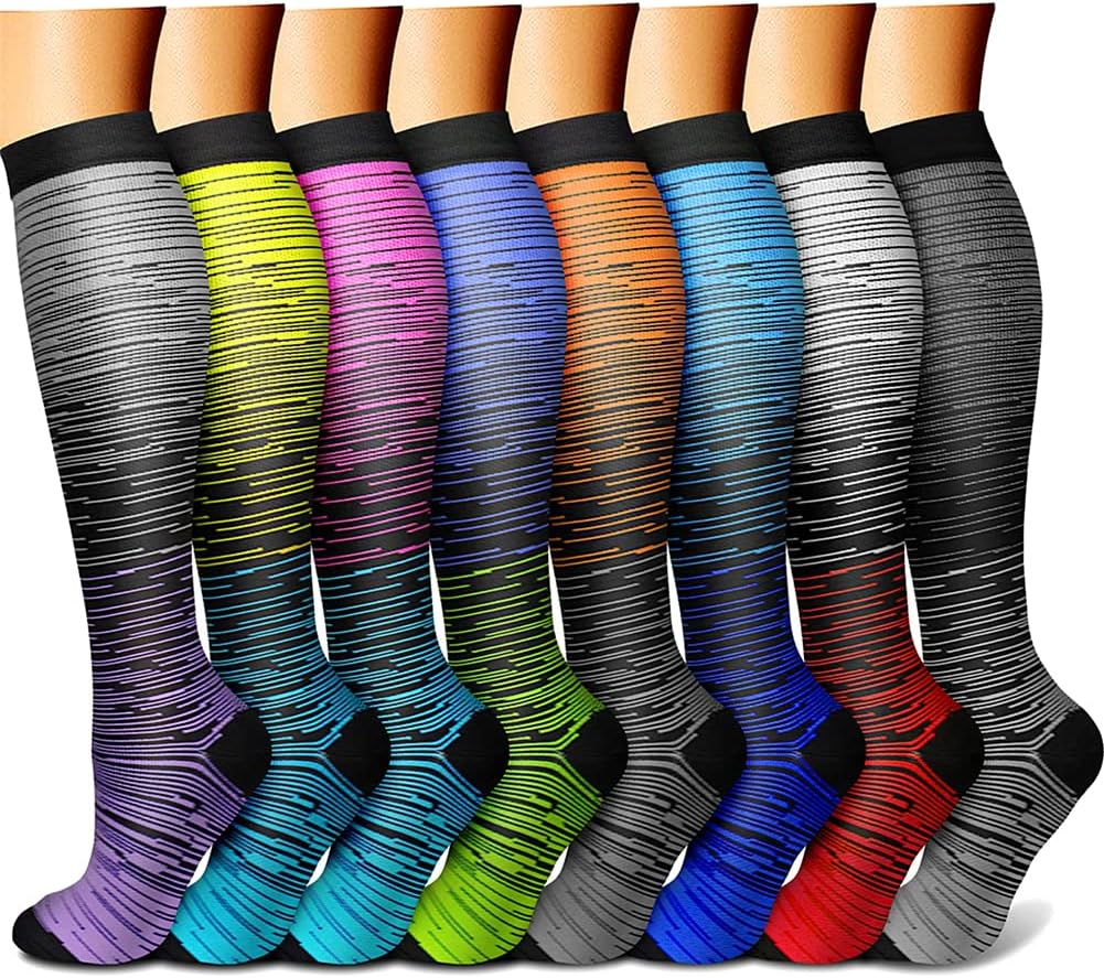 CHARMKING Compression Socks for Women & Men Circulation (8 Pairs) 15-20 mmHg Best Calf Socks Support for Athletic Cycling