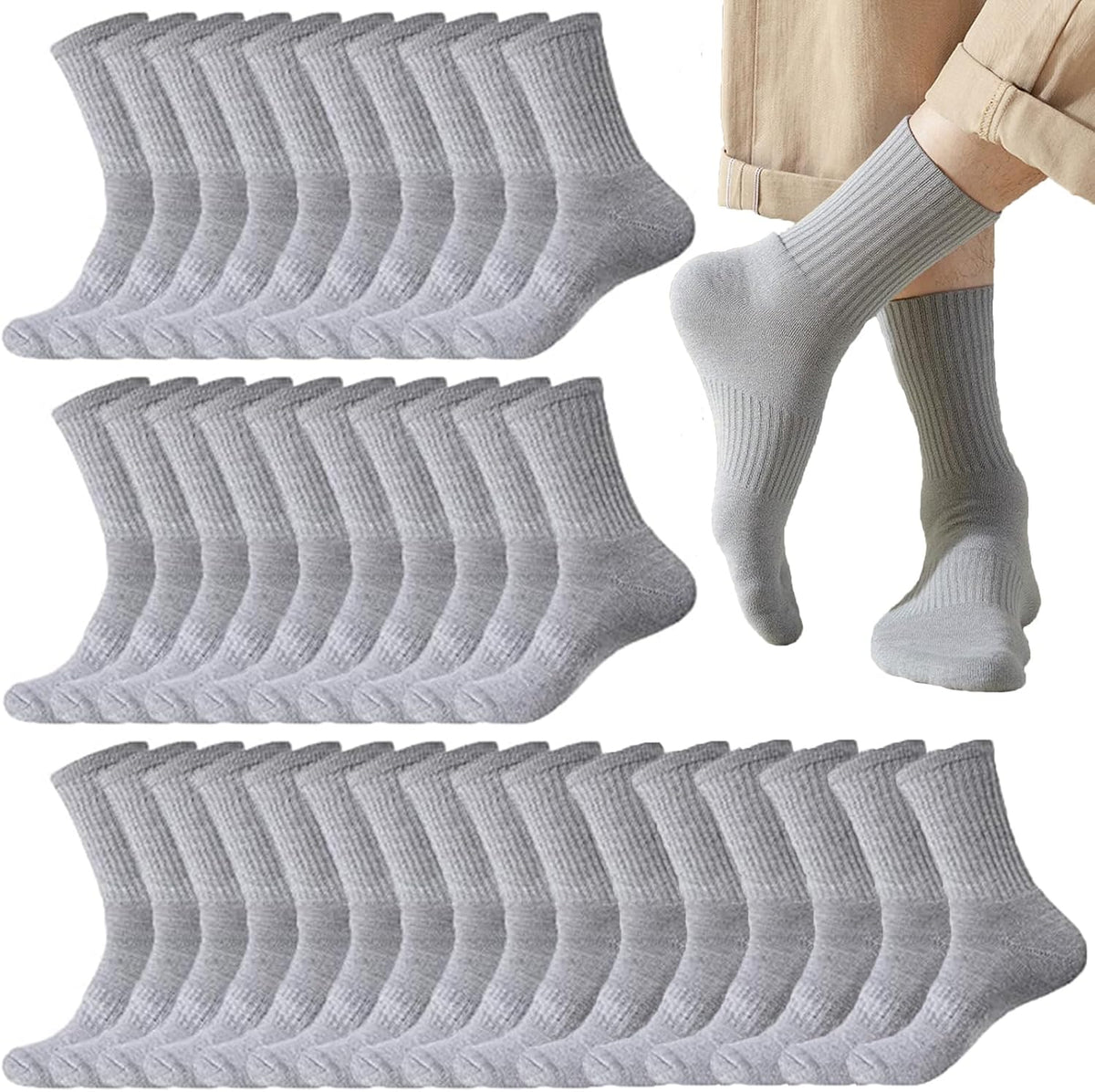 20 Pairs Crew Athletic Socks for Men Moisture Wicking Cushion Crew Socks for Sport Running Traveling