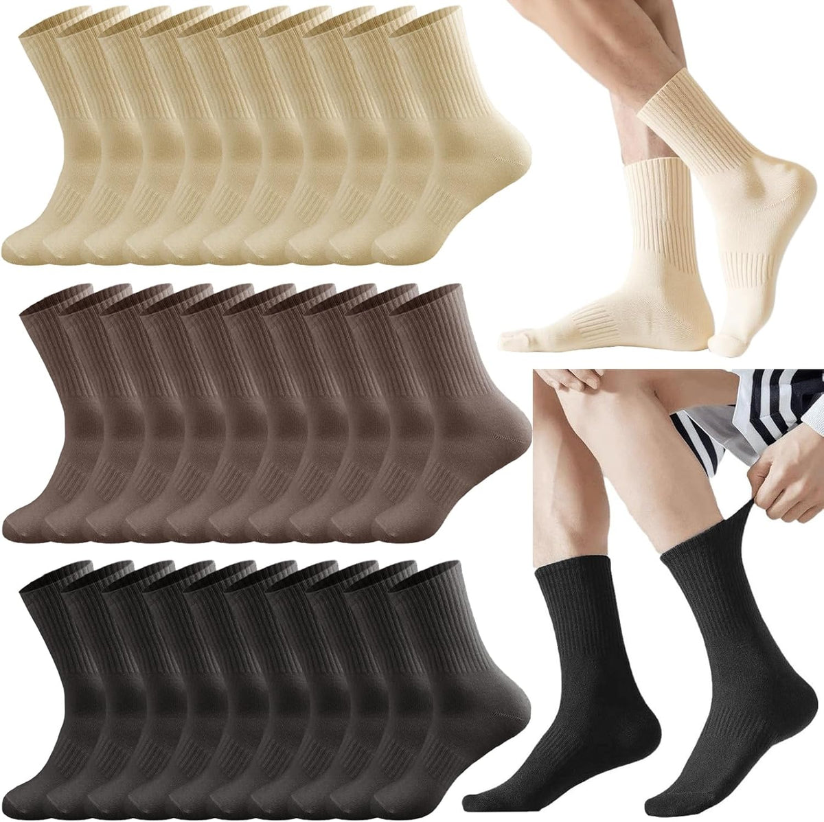 20 Pairs Crew Athletic Socks for Men Moisture Wicking Cushion Crew Socks for Sport Running Traveling