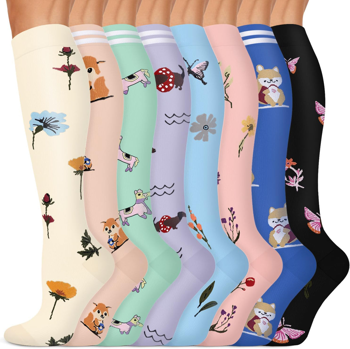 Copper Compression Socks 15-20 mmHg for Men & Women 8 Pairs – Circulation Support for Nurses, Travel, Running, Hiking, Soccer