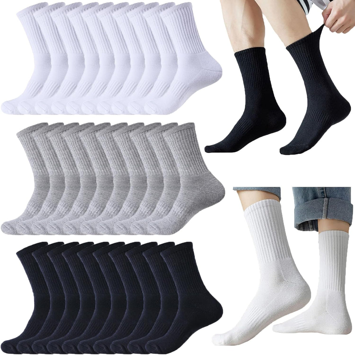 20 Pairs Crew Athletic Socks for Men Moisture Wicking Cushion Crew Socks for Sport Running Traveling