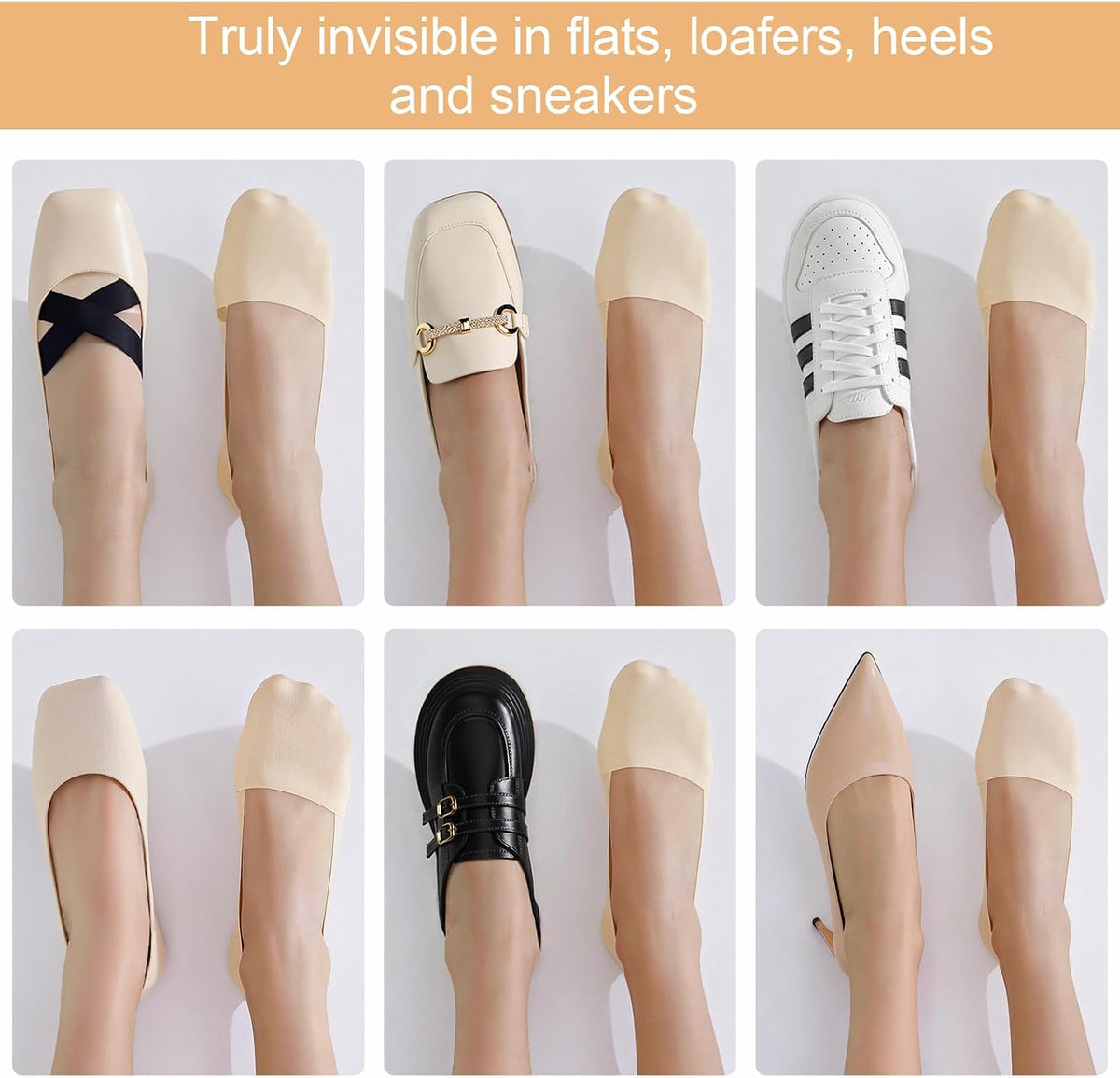 No Show Socks Womens for Flats Loafers Heels, Non Slip Thin Invisible Footies Bootie