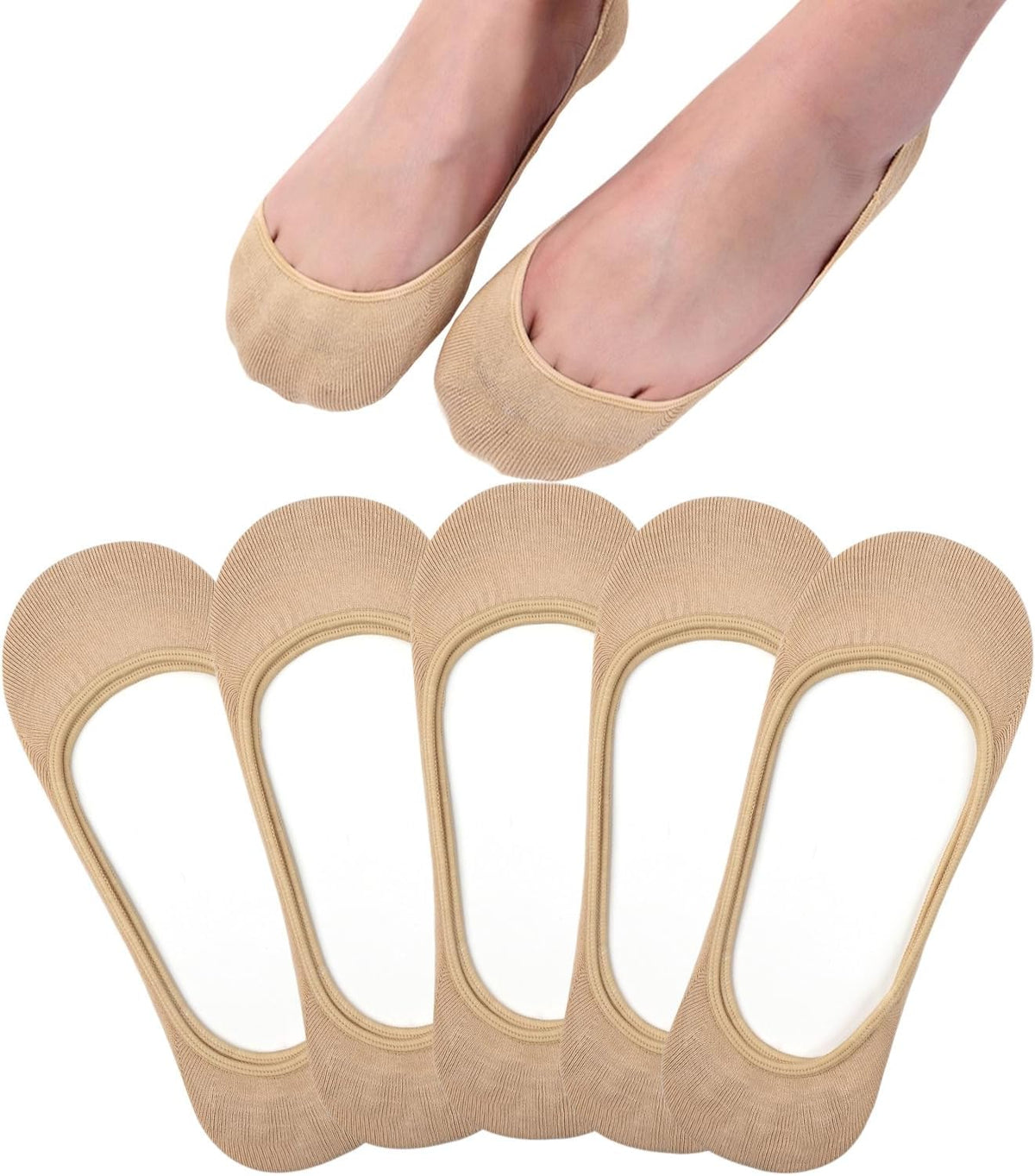 Toes Home No Show Socks Womens Invisible Non Slip Liner for Flat 3-8 Pairs