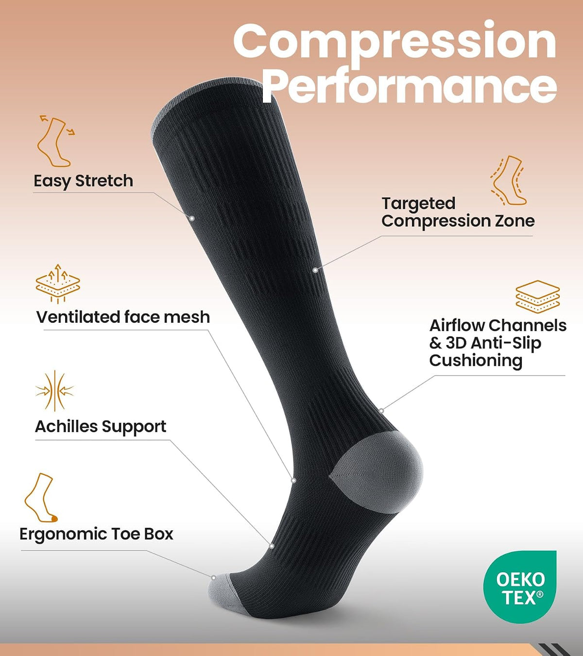 Benirap Breathable Compression Socks for Women and Men,15-20 mmHg,2 Pairs