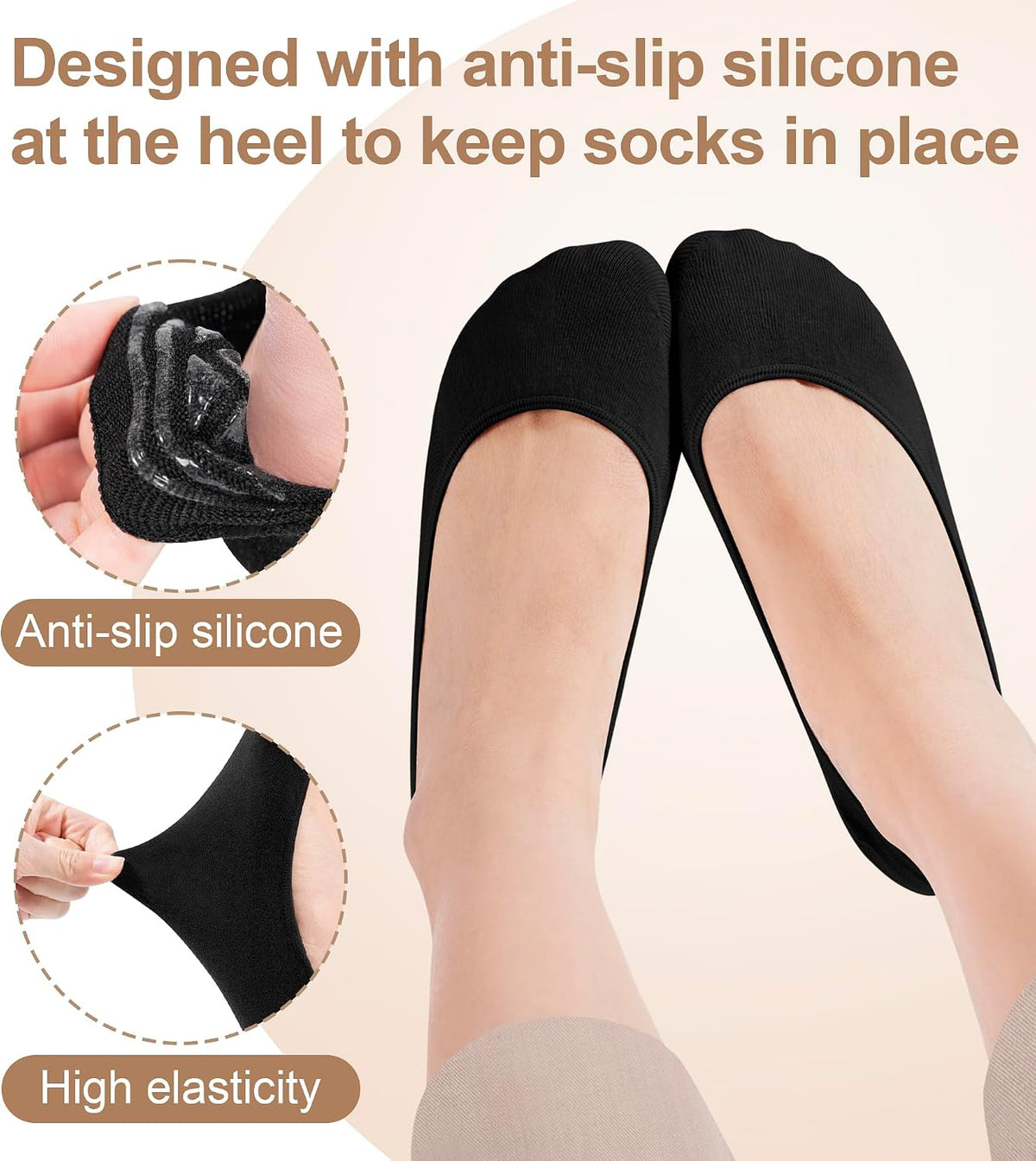 6 Pairs No Show Socks Womens Invisible Ultra Low Cut Liners Soft