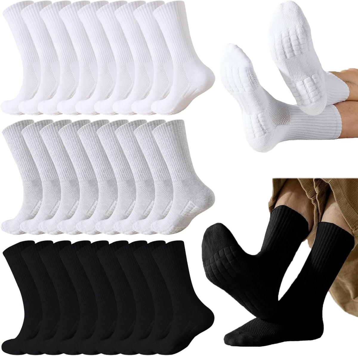 20 Pairs Crew Athletic Socks for Men Moisture Wicking Cushion Crew Socks for Sport Running Traveling