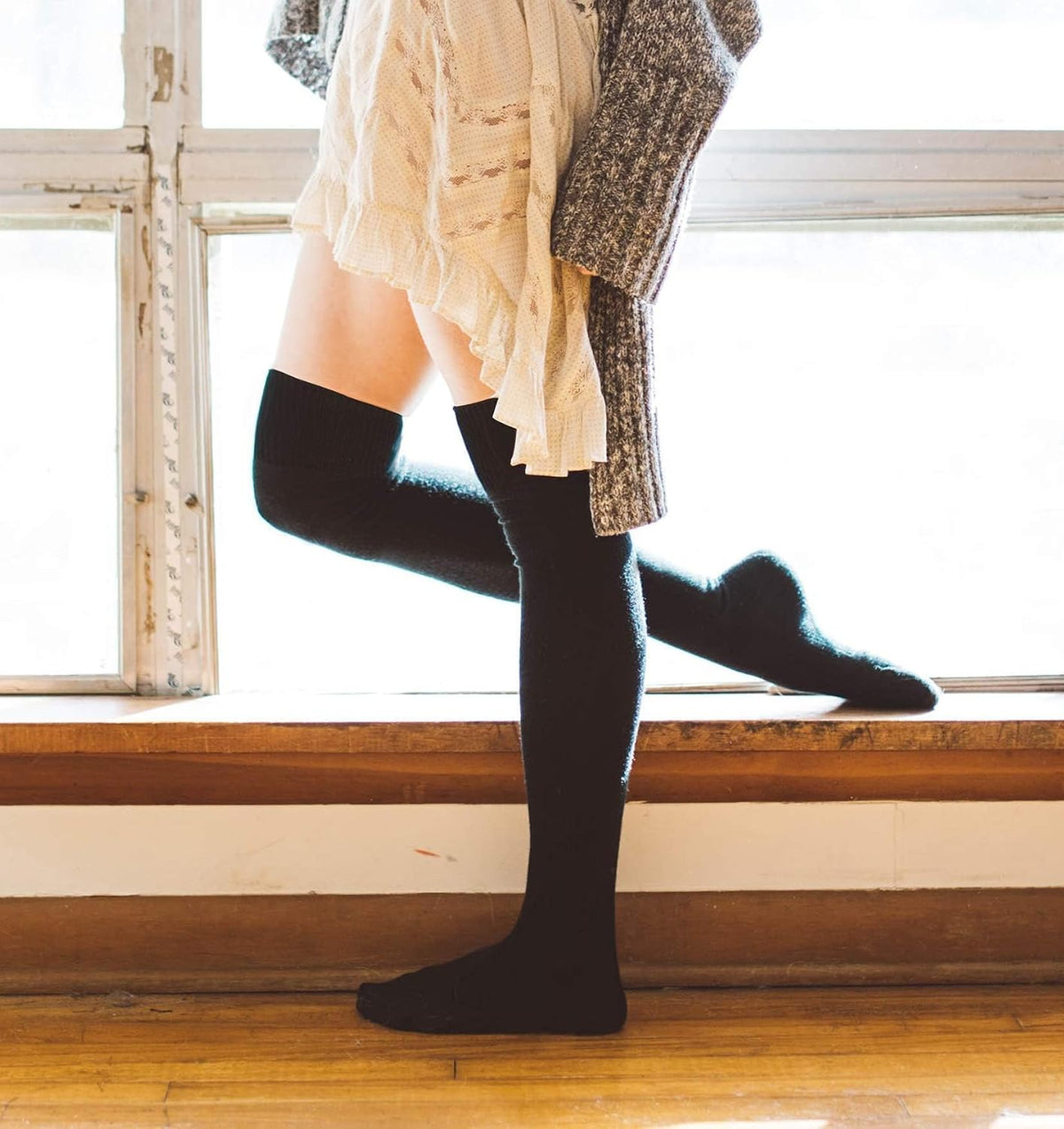 Moon Wood Women Thigh High Socks Extra Long Cotton Knit Warm Thick Tall Over the Knee Boot Stocking Leg Warmers Daily Cosplay