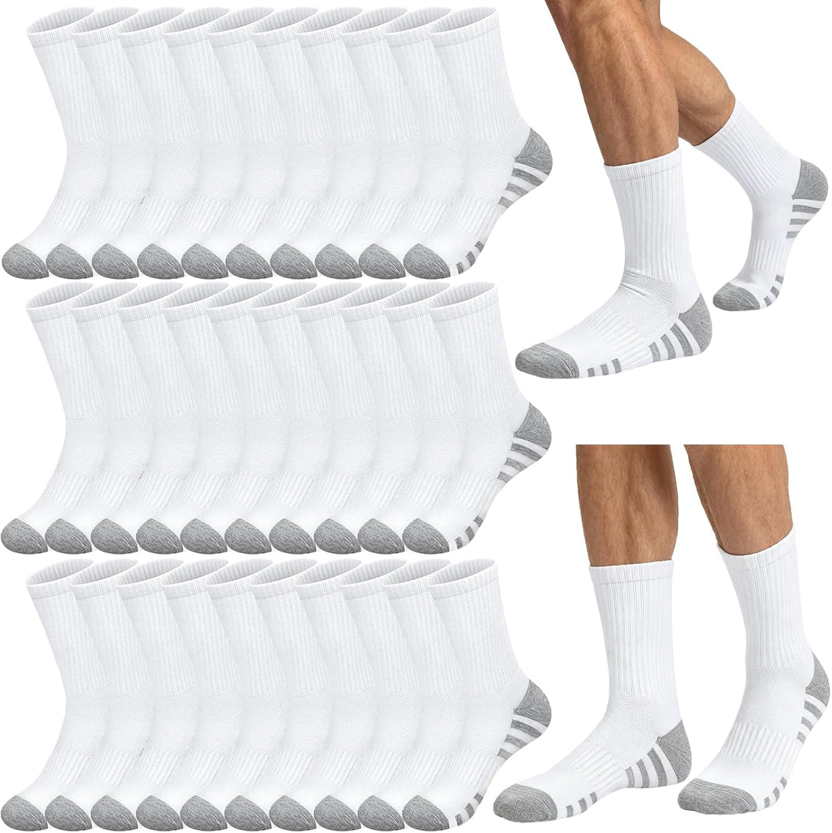 20 Pairs Crew Athletic Socks for Men Moisture Wicking Cushion Crew Socks for Sport Running Traveling
