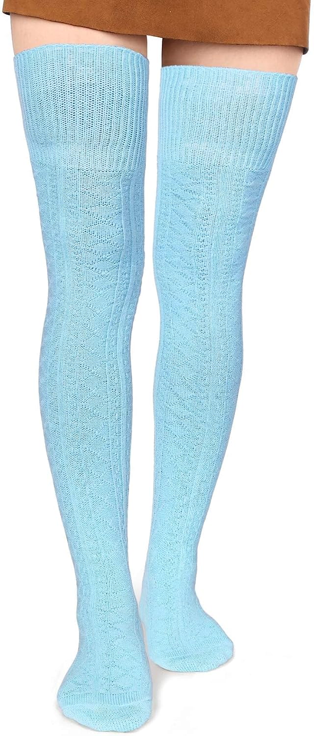 Moon Wood Women Thigh High Socks Extra Long Cotton Knit Warm Thick Tall Over the Knee Boot Stocking Leg Warmers Daily Cosplay