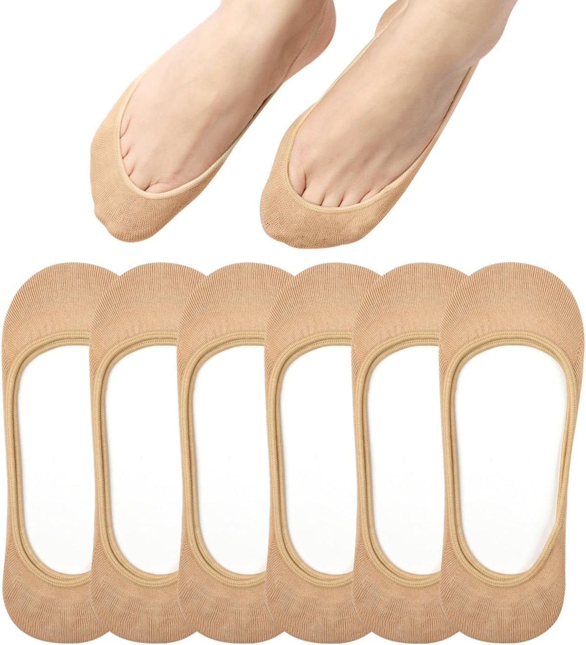 Toes Home No Show Socks Womens Invisible Non Slip Liner for Flat 3-8 Pairs