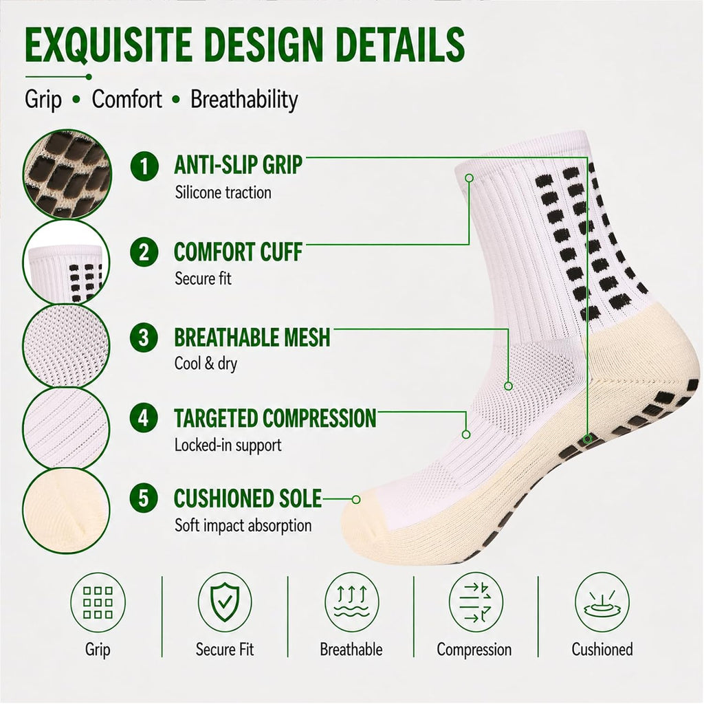 Men's Grip Soccer Socks Anti Slip Athletic Socks Non Slip Football Basketball Socks with Grip Pads2/4/6