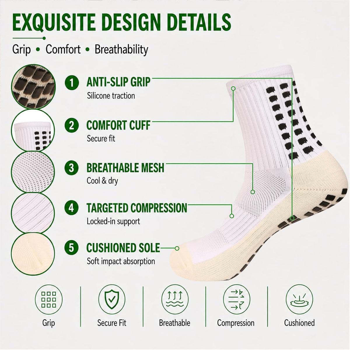 Men's Grip Soccer Socks Anti Slip Athletic Socks Non Slip Football Basketball Socks with Grip Pads2/4/6