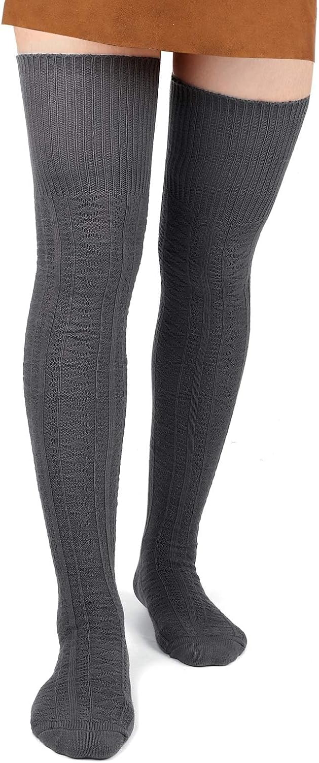 Moon Wood Women Thigh High Socks Extra Long Cotton Knit Warm Thick Tall Over the Knee Boot Stocking Leg Warmers Daily Cosplay