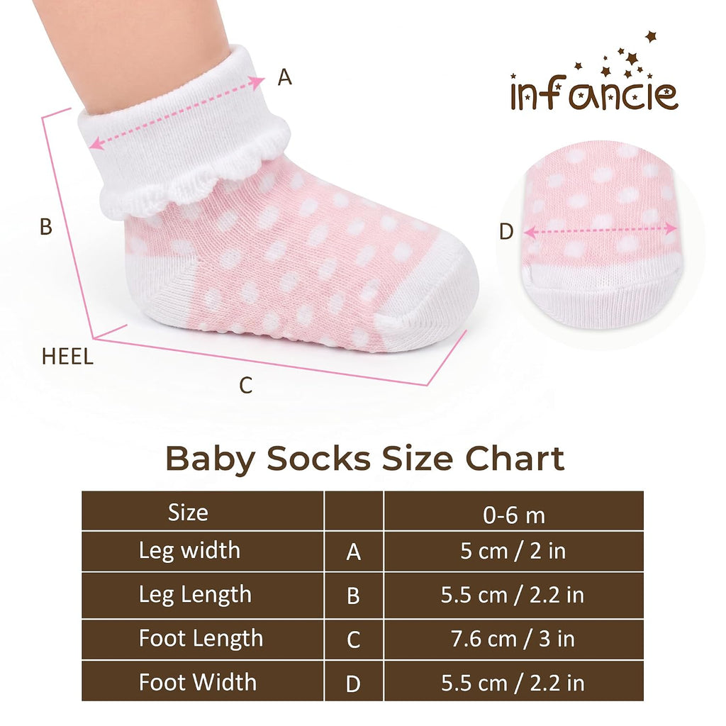 GOTS Organic Cotton Blend 12 Pairs Baby Newborn Socks 0-6 M Girl Non Slip
