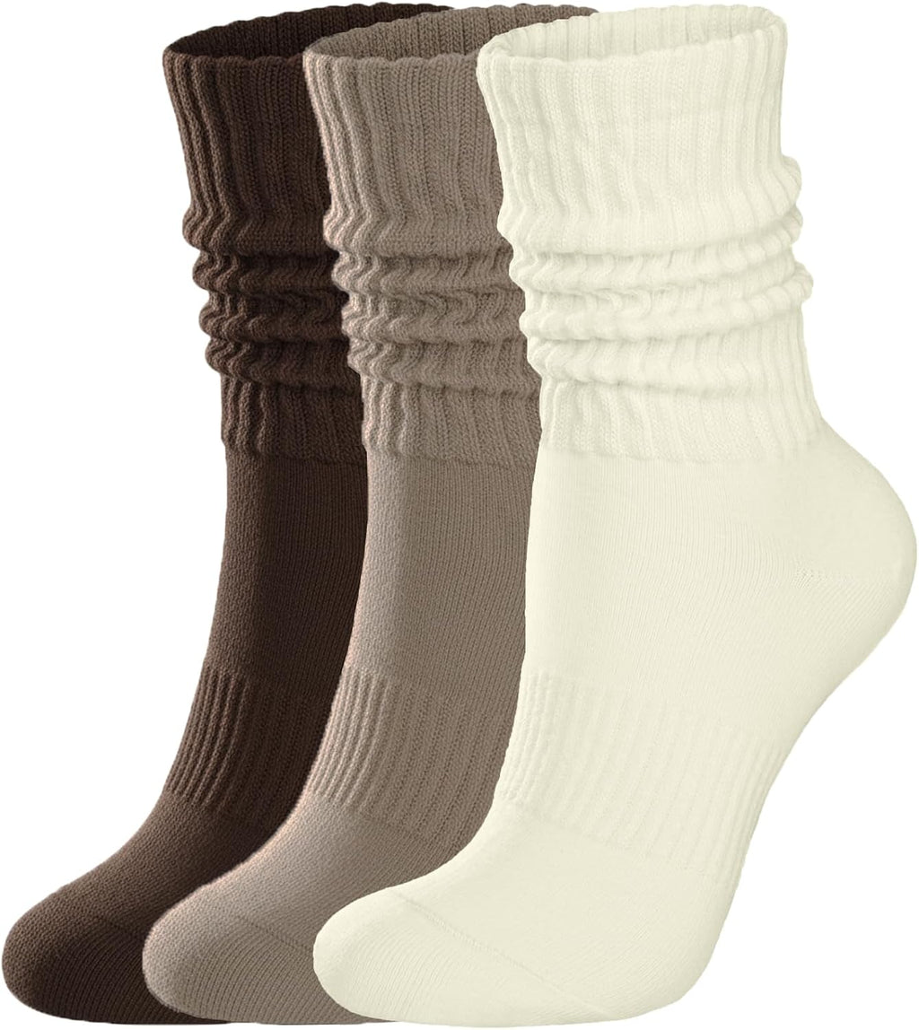 Womens Scrunch Crew Socks: Retro Solid Slouch Mid Calf Socks