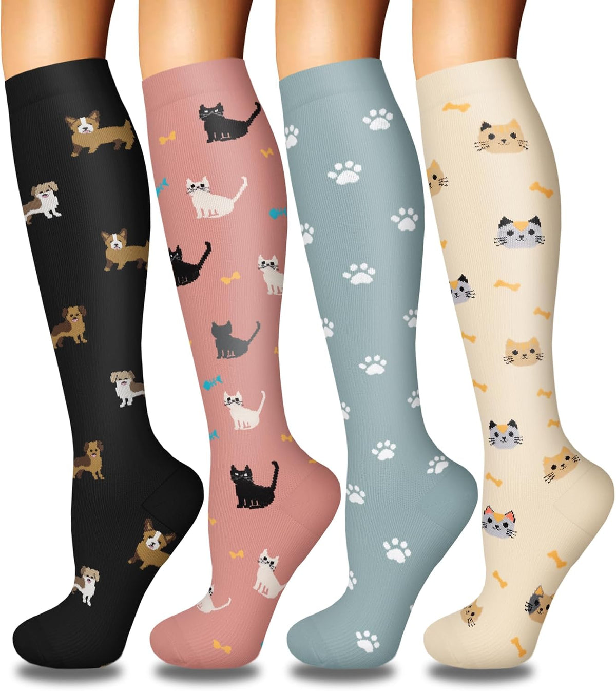 4 Pairs Compression Socks for Women Circulation-Best Support for Nurses,Running,Athletic,Travel