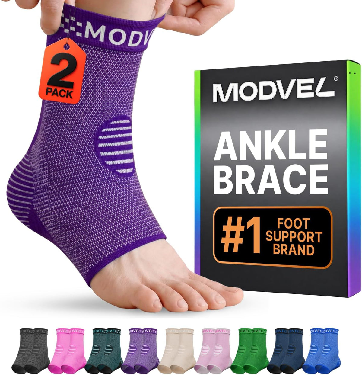 Modvel Foot & Ankle Brace Socks for Sprained Ankle Compression Sleeve - Foot Support for Women & Men - Tendonitis & Arthritis Ankle Brace Sports Running, Torn Ligaments & Women Stabilizing Ankle Wrap