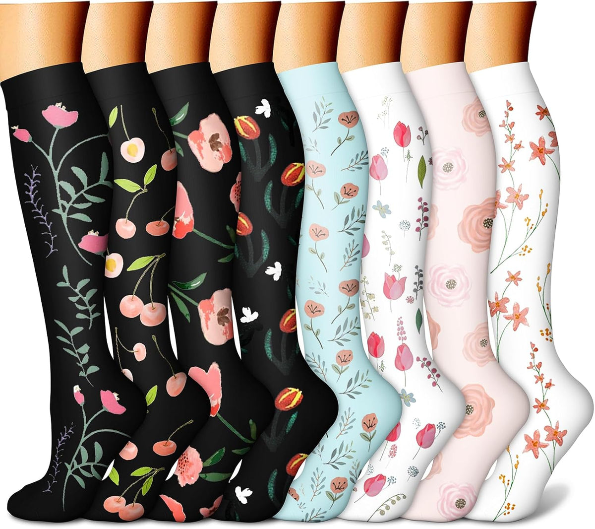 CHARMKING Compression Socks for Women & Men Circulation (8 Pairs) 15-20 mmHg Best Calf Socks Support for Athletic Cycling