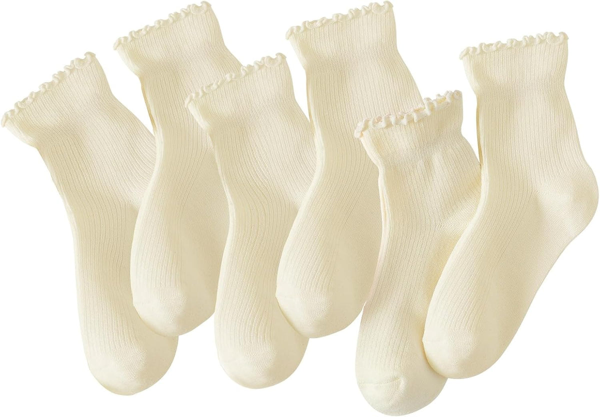 Hstyle 6 Pairs of Ruffle Socks Women, Cute Ruffle Ankle Socks