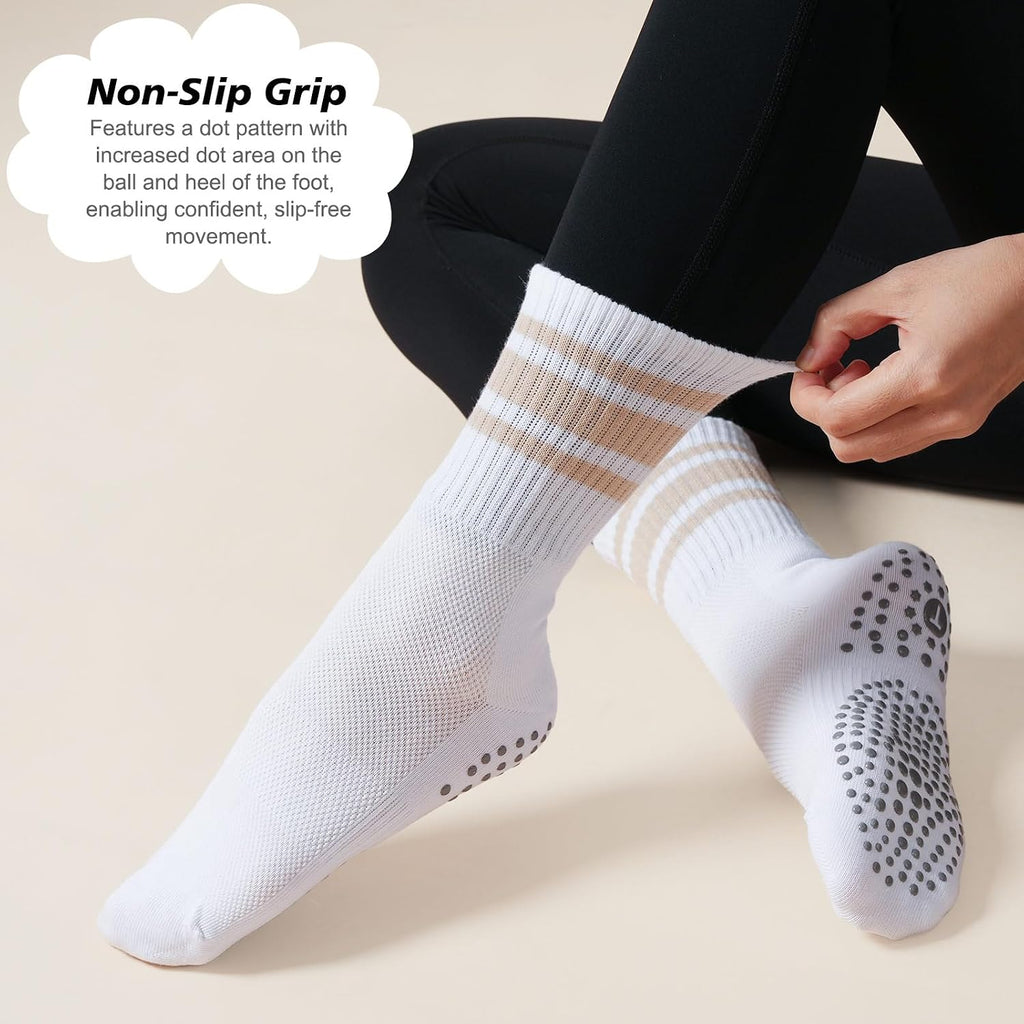 Women's Grip Pilates Crew Socks, Non Slip Yoga Barre Sticky Socks