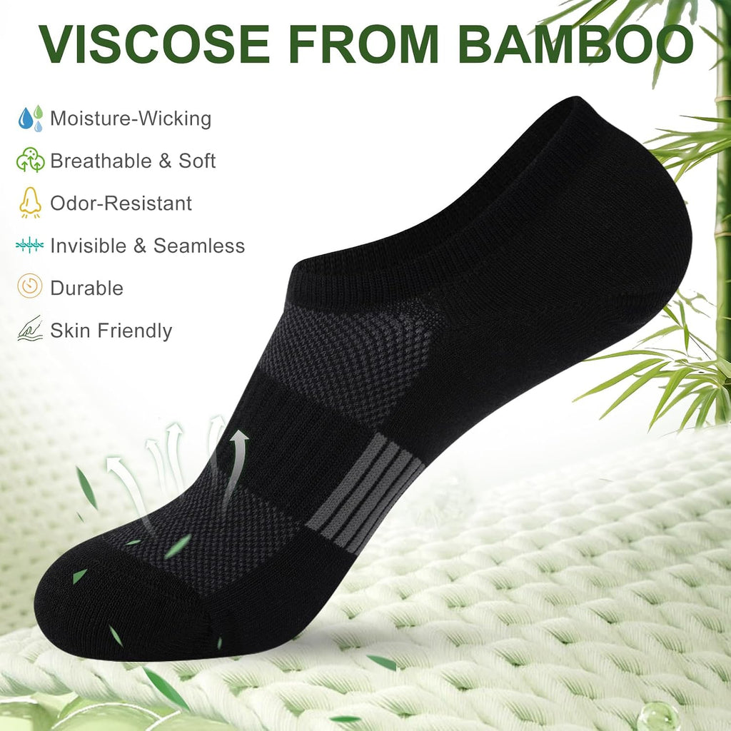 No Show Socks Men, Breathable Bamboo Rayon Low Cut Footies 6 Pairs