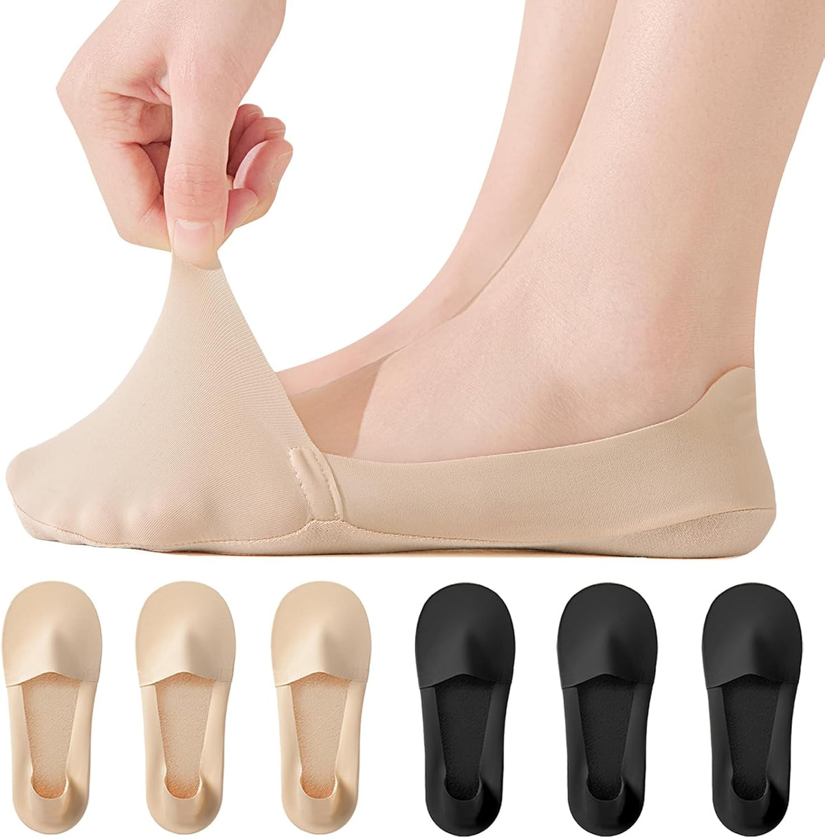 No Show Socks Womens for Flats Loafers Heels, Non Slip Thin Invisible Footies Bootie