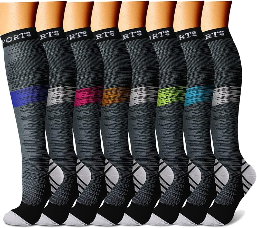 CHARMKING Compression Socks for Women & Men Circulation (8 Pairs) 15-20 mmHg Best Calf Socks Support for Athletic Cycling