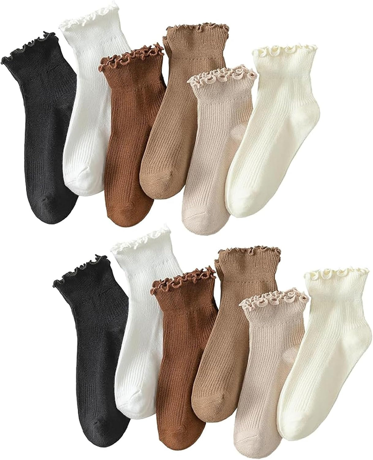 Hstyle 6 Pairs of Ruffle Socks Women, Cute Ruffle Ankle Socks