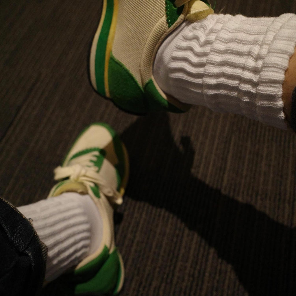 Womens Scrunch Crew Socks: Retro Solid Slouch Mid Calf Socks