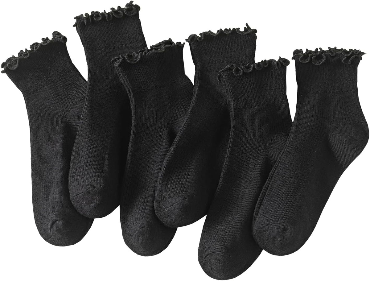Hstyle 6 Pairs of Ruffle Socks Women, Cute Ruffle Ankle Socks