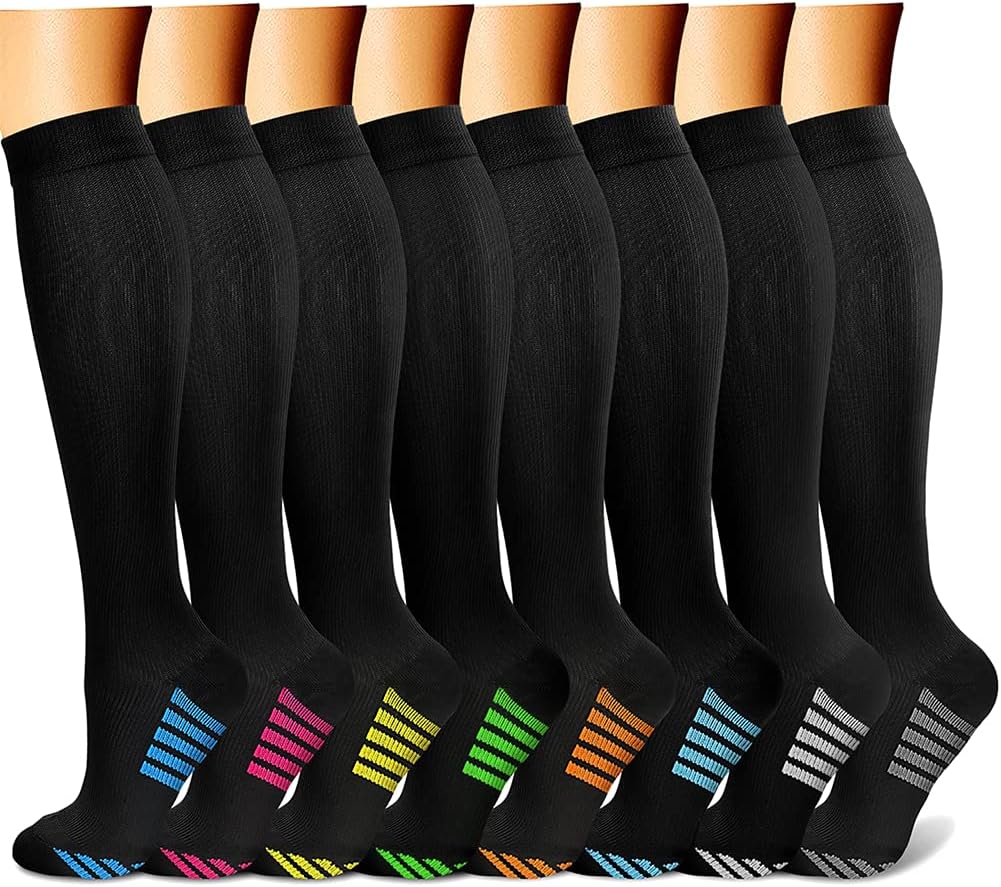 CHARMKING Compression Socks for Women & Men Circulation (8 Pairs) 15-20 mmHg Best Calf Socks Support for Athletic Cycling