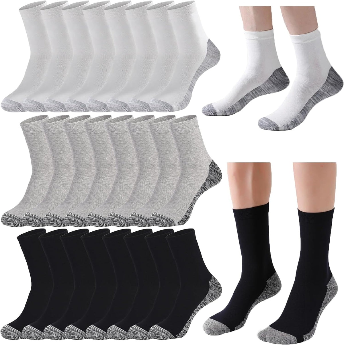 20 Pairs Crew Athletic Socks for Men Moisture Wicking Cushion Crew Socks for Sport Running Traveling