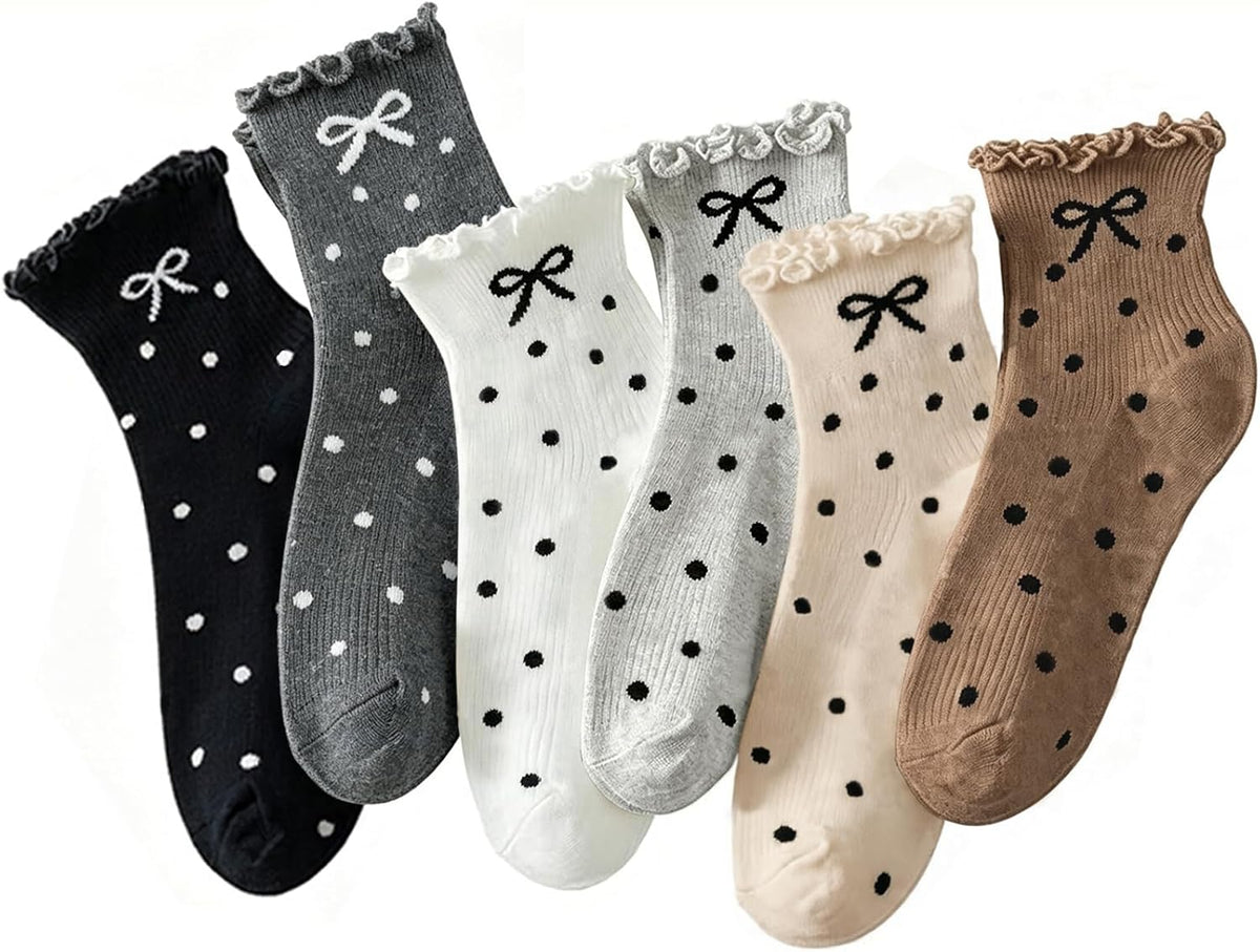 Hstyle 6 Pairs of Ruffle Socks Women, Cute Ruffle Ankle Socks