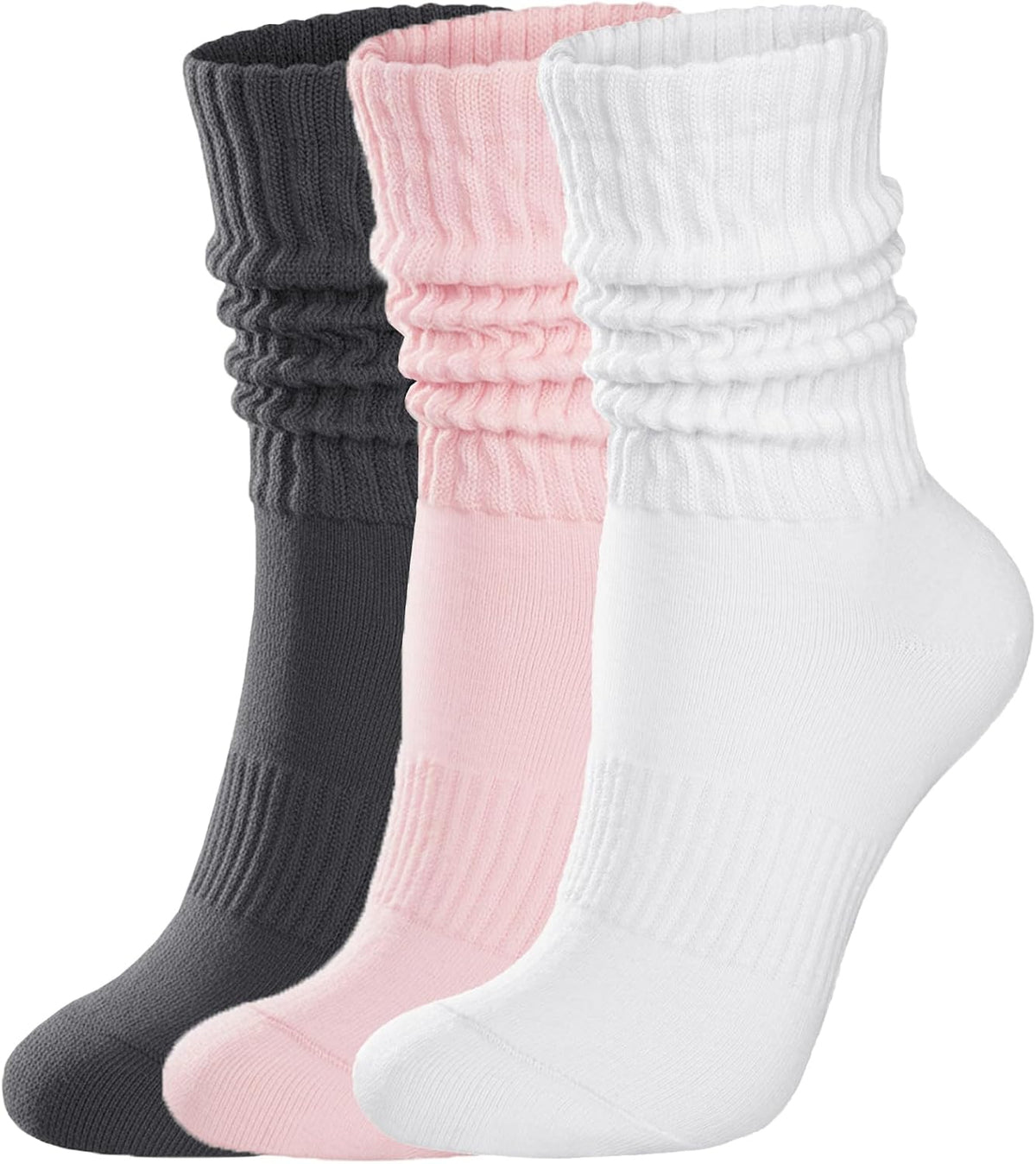 Womens Scrunch Crew Socks: Retro Solid Slouch Mid Calf Socks