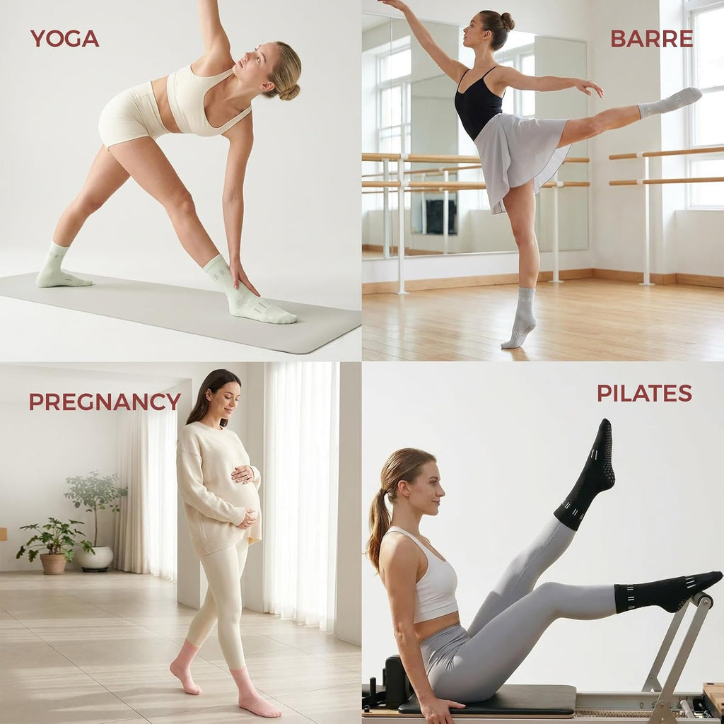 5 Pairs Pilates Socks Yoga Crew Socks with Grips for Women Non Slip
